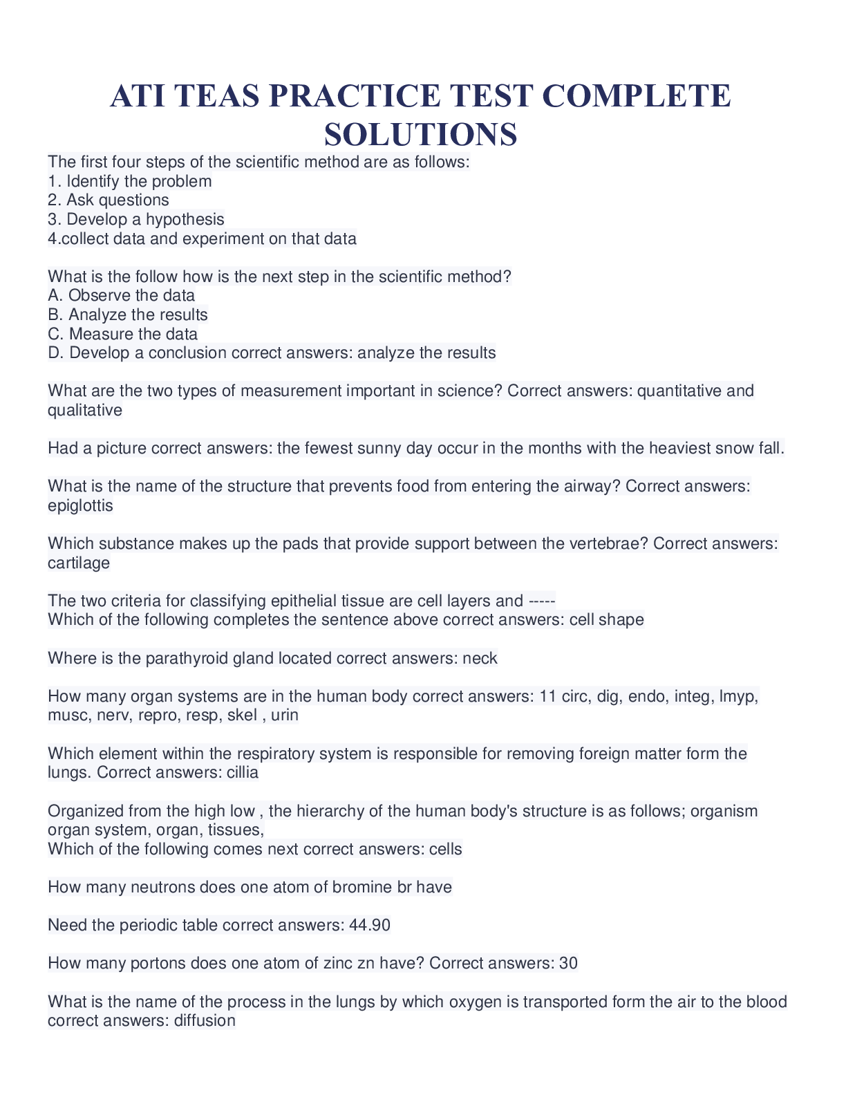 Preview image for ATI TEAS PRACTICE TEST COMPLETE SOLUTIONS WITH LATEST QUESTIONS AND ANSWERS